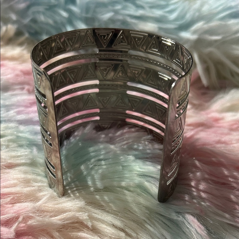 Silver Geometric Cuff Bracelet - Picture 4 of 4